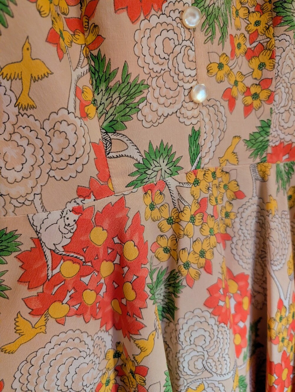 Vintage Handmade 1960s Dress With Squirrels And Flowers - Picture 3 of 3
